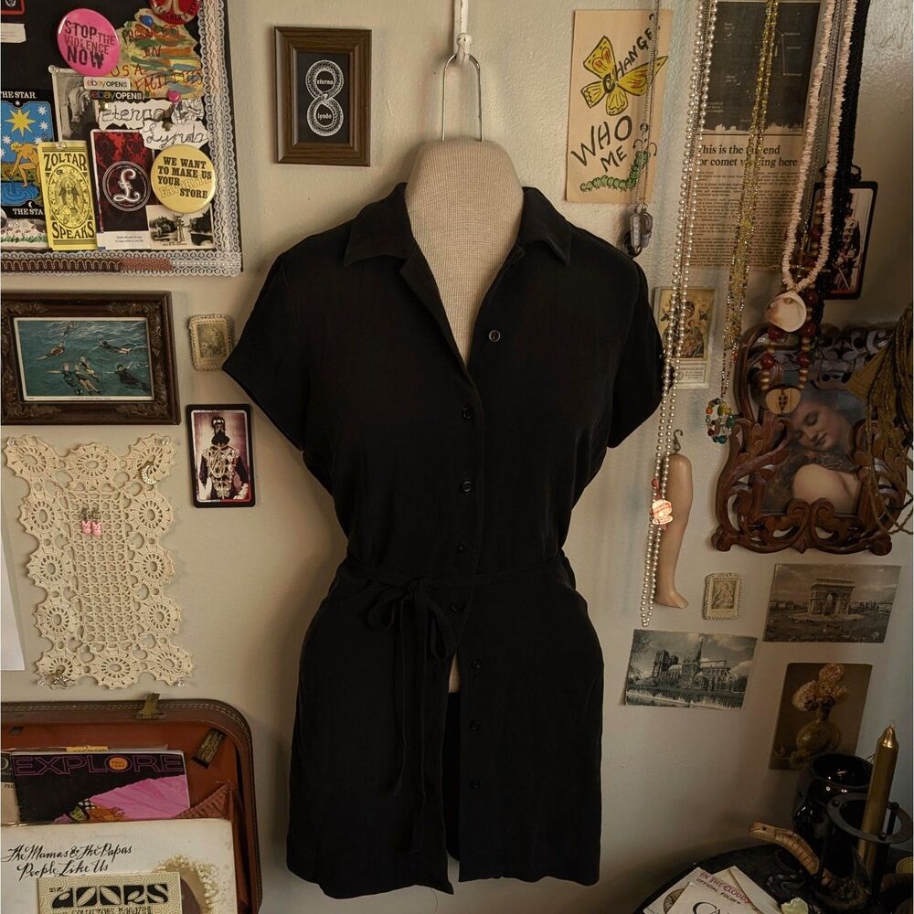 Vintage Button Down Mini Dress Women's 4 Petite Small Black
